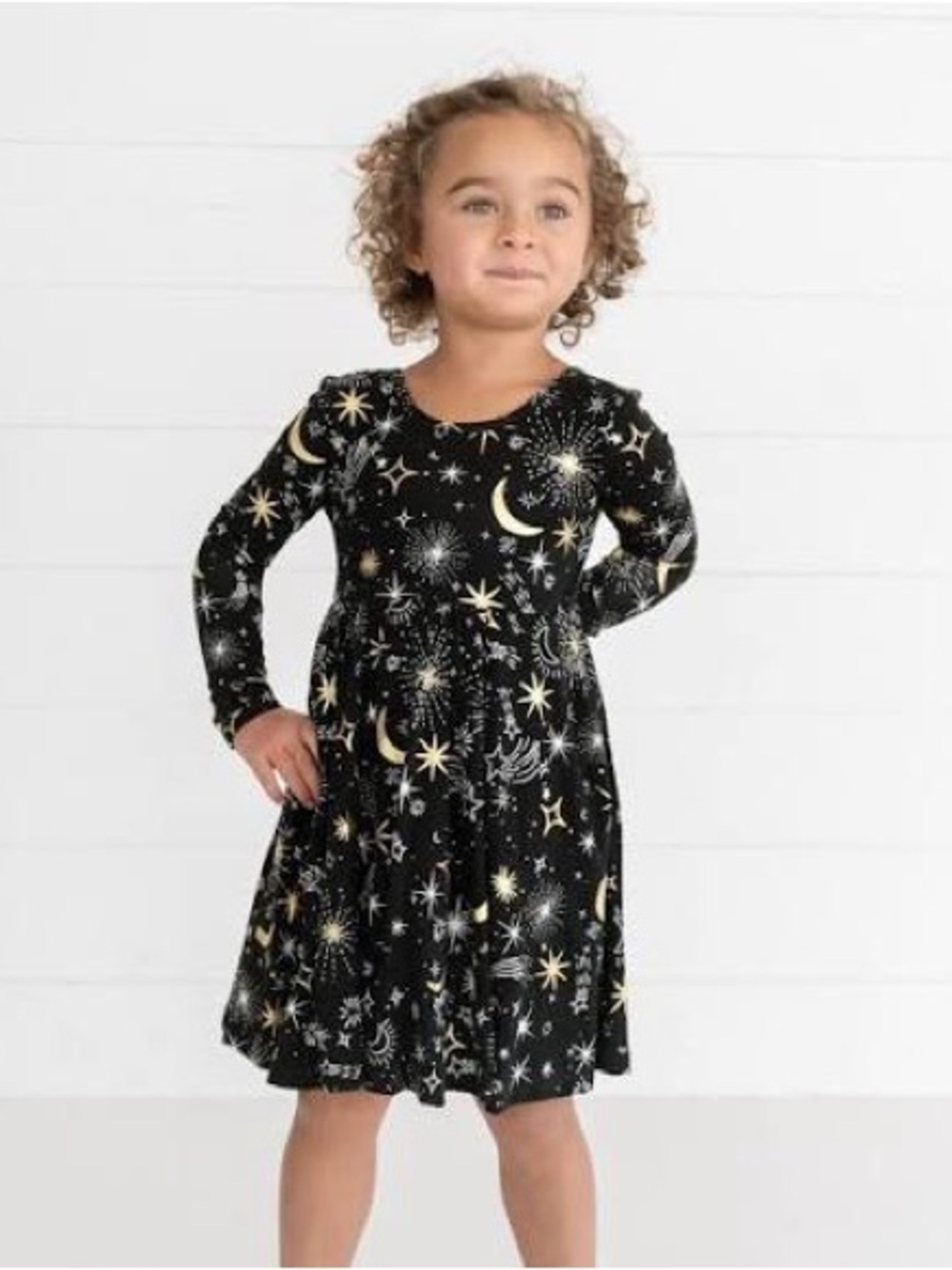 Little Sleepies Celebration Stars (Black and Gold Moon & Stars) Romper Dress